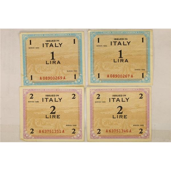 4 PIECES OF SERIES 1943 ITALY MILITARY PAYMENT