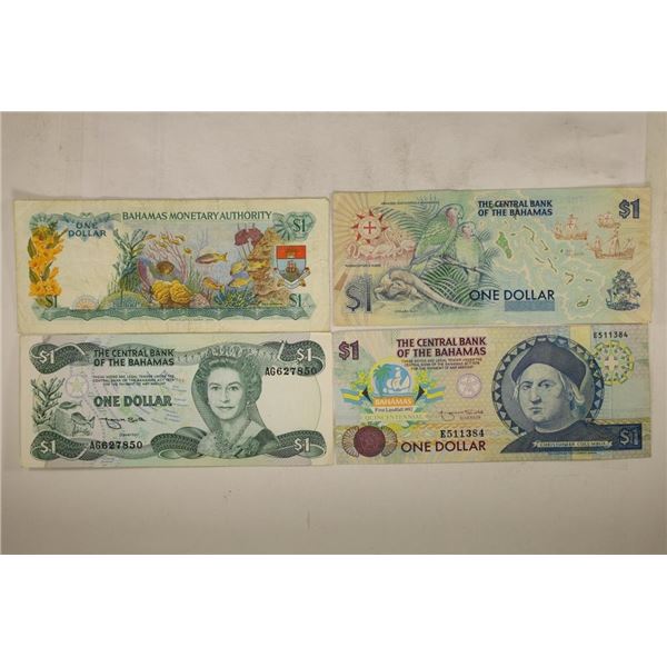 4-ASSORTED BAHAMAS $1 BILLS