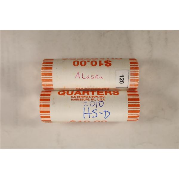 2-$10 ROLLS OF BRILLIANT UNC QUARTERS 2010-D