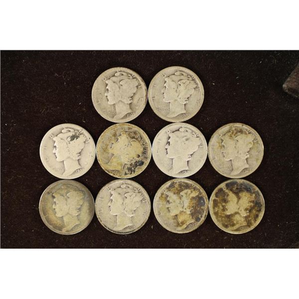 10 ASSORTED 1920'S MERCURY DIMES