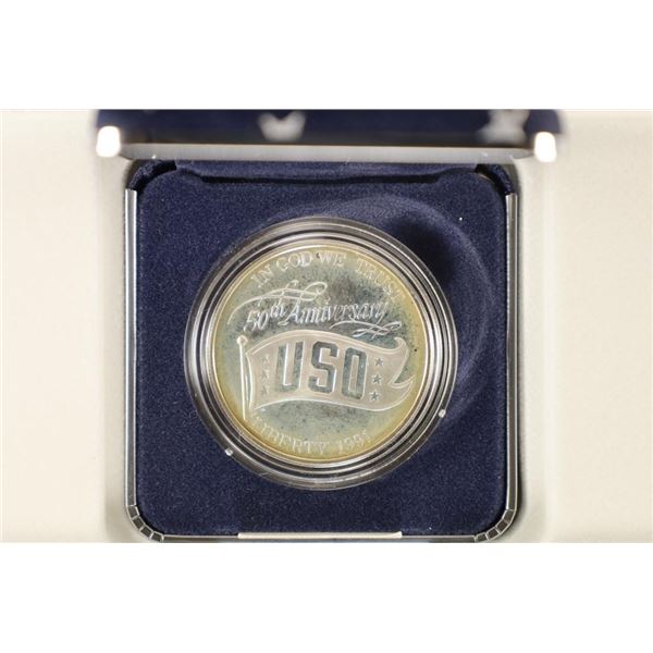 1991 USO 50TH ANNIVERSARY PROOF SILVER DOLLAR