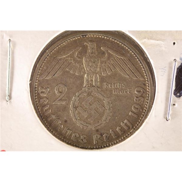 1939-A GERMAN SILVER 2 MARKS WITH SWASTIKA