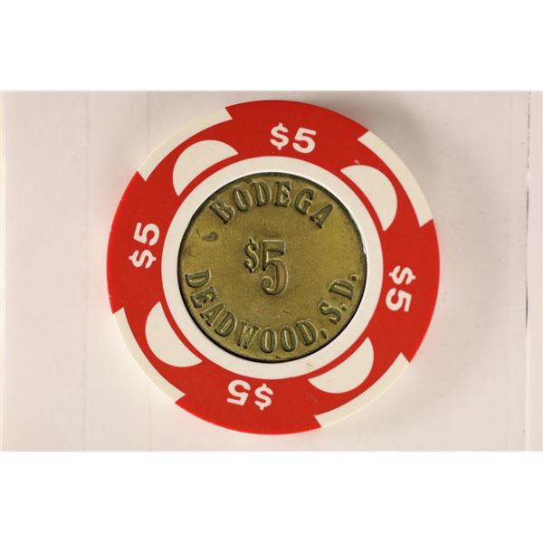 $5 BODEGA $5 CASINO CHIP WITH BRASS INSERT
