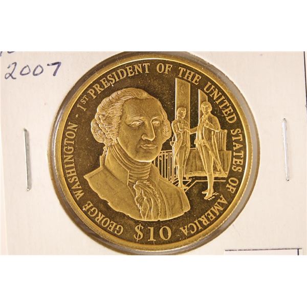2007 LIBERIA $10 GEORGE WASHINGTON BRILLIANT UNC