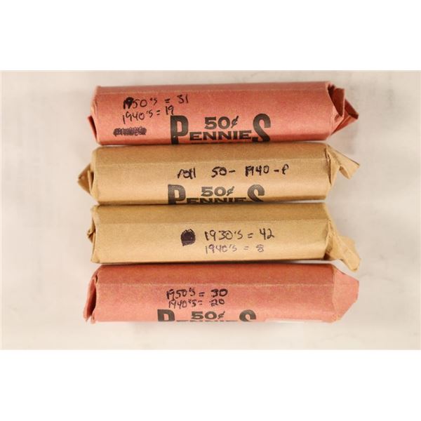 4 ROLLS OF LINCOLN WHEAT CENTS, 1930'-40'S & 50'S