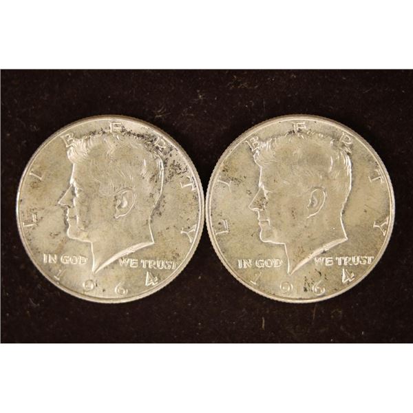 2-90% SILVER 1964 KENNEDY HALF DOLLARS