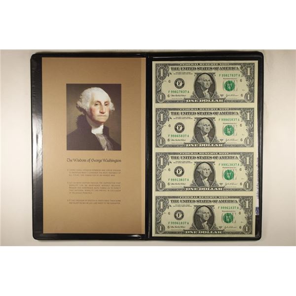UNCUT SHEET OF 4-2003-A $1 FRN'S CRISP UNC IN