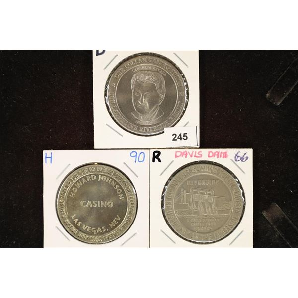 3 ASSORTED $1 GAMING TOKENS, DON LAUGHLINS RIVER