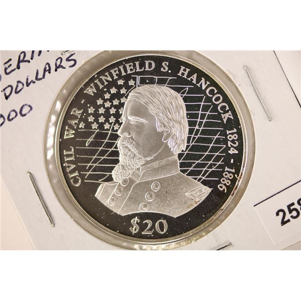 2000 LIBERIA SILVER PROOF $20 CIVIL WAR WINFIELD