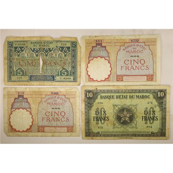 3 PIECES OF MAROC CURRENCY 3-5 FRANCS 1-10 FRANCS