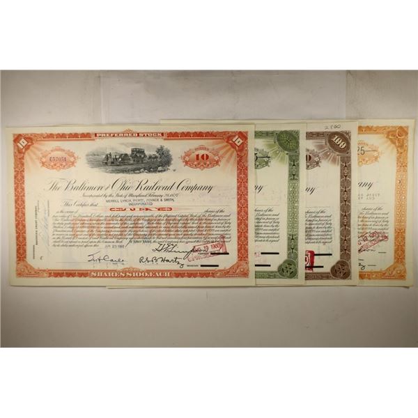 4 ASSORTED VINTAGE RAILROAD STOCK CERTIFICATES