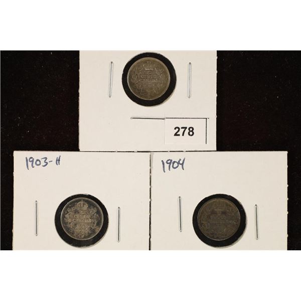 1902-H, 1903-H & 1904 CANADA SILVER 5 CENTS