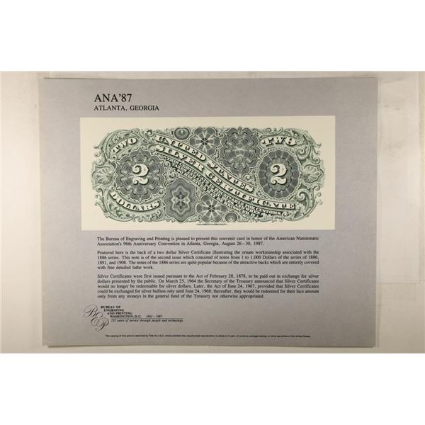 ANA '87 ATLANTA, GEORGIA SOUVENIR CARD WITH AN