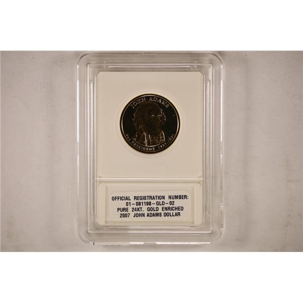 2007 JOHN ADAMS DOLLAR PURE 24KT GOLD ENRICHED