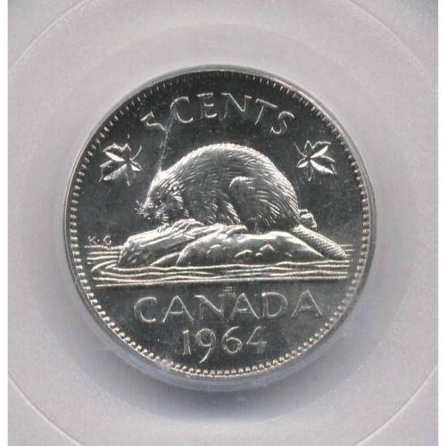 1964 Extra Water Line Canadian 5 Cent PCGS MS63 1964 Extra Water Line Canadian 5 Cent PCGS MS63