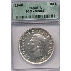 1945 Canadian One Dollar ICG MS63