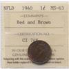 Image 1 : 1940 Newfoundland one cent  ICCS MS-63 Red and Brown