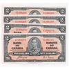 Image 2 : Lot of 4 Consecutive 1937 Bank of Canada $2 Notes