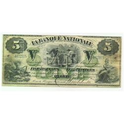 1873 La Banque Nationale $5 Rare