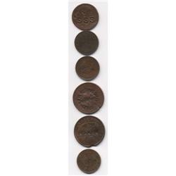 Lot of 6 Counterstamped Pieces Tokens