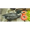 Image 7 : MISC LOT OF ONE DUCK DECOY, TENT, FOUR TIKI TORCHES, TENT PEGS, FLAGGING TAPE, AND 2 CYLCE ENGINE OI