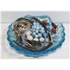 Image 1 : GLASS DISH FILLED W/ ASSORTED JEWLLERY