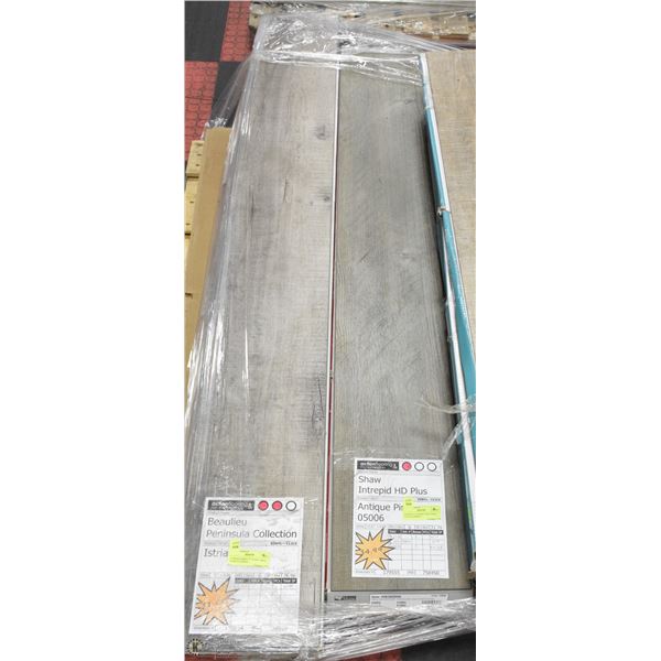 2 BOXES OF ANTIQUE PILE VINYL CLICK FLOORING.