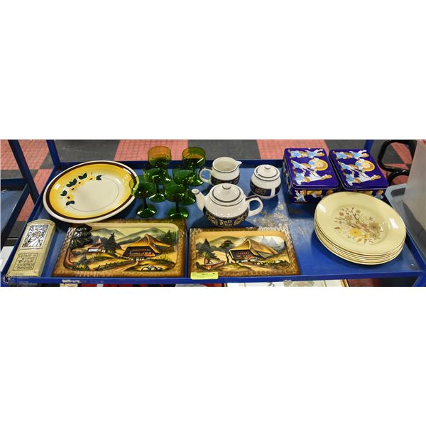 SHELF OF ASSORTED VINTAGE DISHES + DECOR