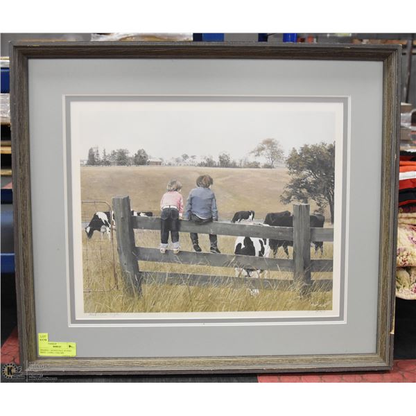 FRAMED + SIGNED PAUL RUPERT PRINT - COWS + CHILDRE
