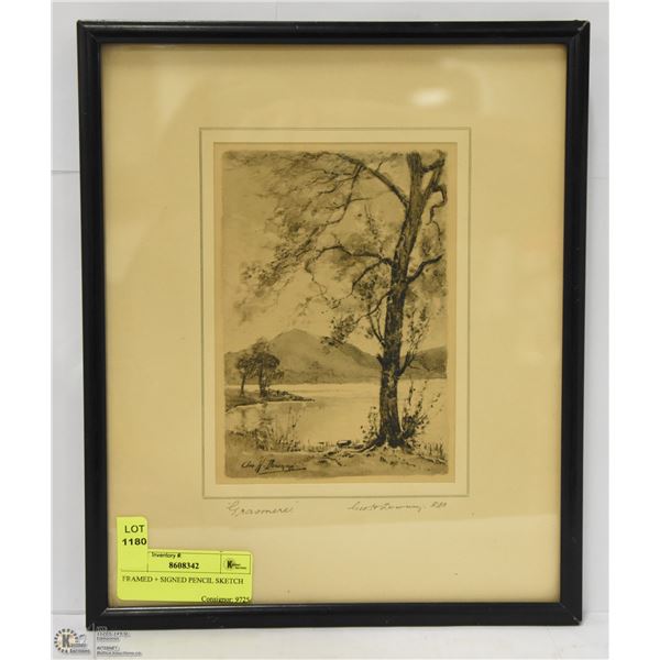 FRAMED + SIGNED PENCIL SKETCH APPROX 10" X 11.5"