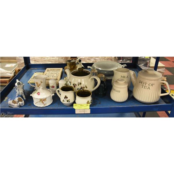 SHELF OF ASSORTED VINTAGE DISHES + DECOR