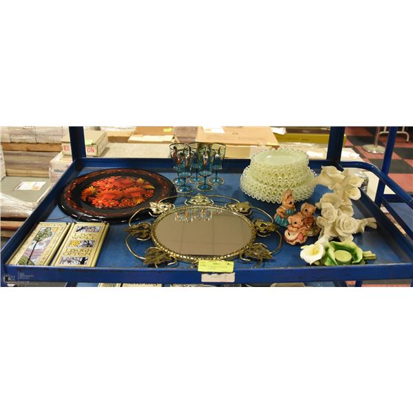 SHELF OF ASSORTED VINTAGE DISHES + DECOR