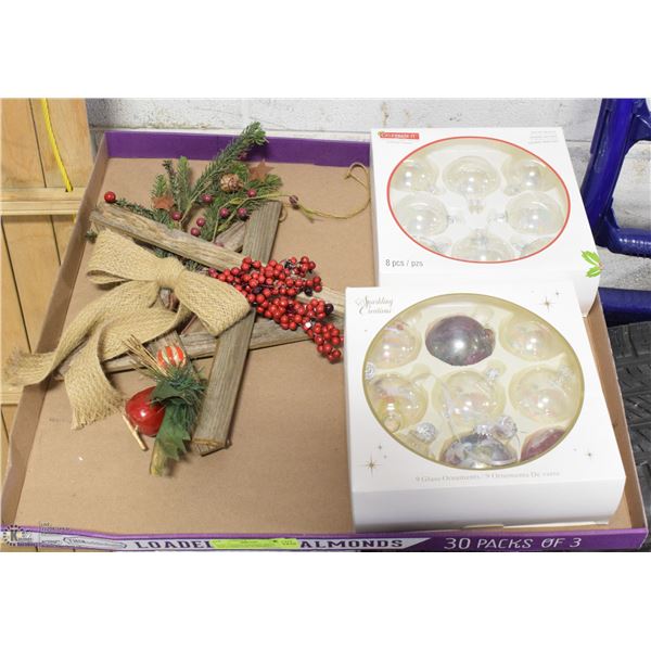NEW 2 BOXES VINTAGE XMAS BALLS,WREATH OF BERRIES +