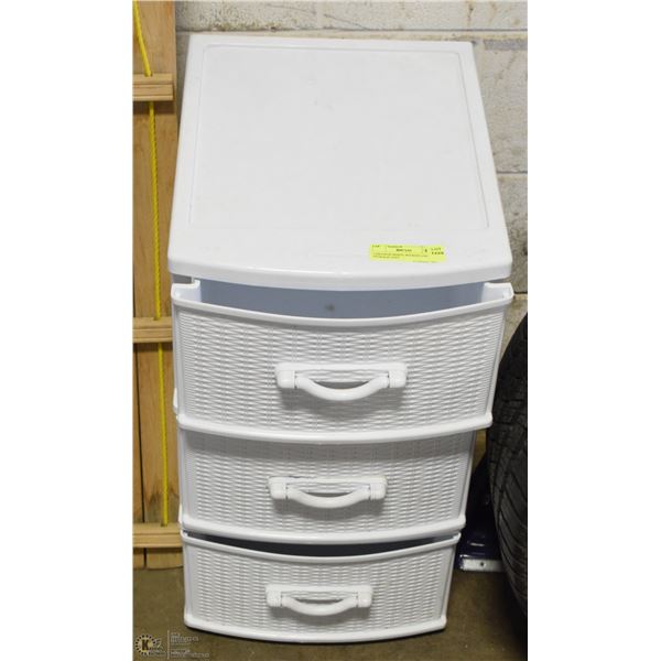 3 DRAWER WHITE WICKER LOOK STORAGE UNIT
