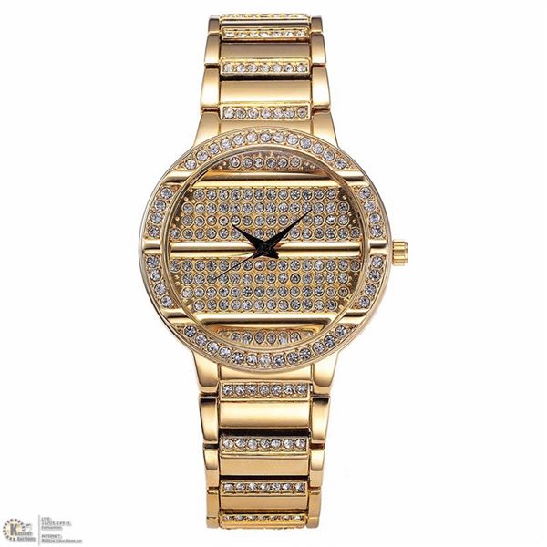 NEW LADIES ROUND SHAPED GOLD TONE CRYSTAL WATCH