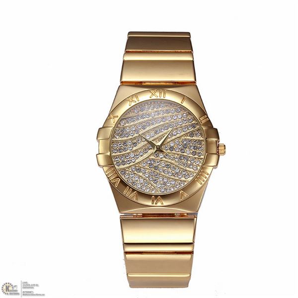 NEW LADIES ROUND SHAPED GOLD TONE CRYSTAL WATCH