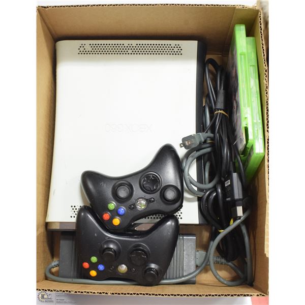 XBOX 360 WITH 2 CONTROLLERS, POWER & AUDIO CORDS,