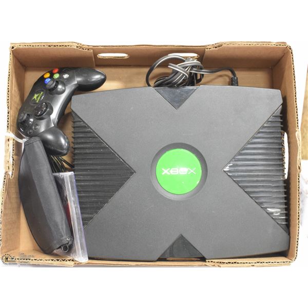 XBOX WITH CONTROLLER, POWER CORD, & 6 GAMES IN