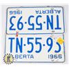 Image 1 : #684 PAIR ALBERTA 1966 LICENCE PLATES TW-55-93