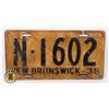 Image 1 : #692 NEW BRUNSWICK 1936 LICENCE PLATE N-1602 EARLY