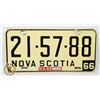 Image 1 : #694 NOVA SCOTIA 1966 LICENCE PLATE 21-57-88