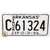 Image 1 : #709 U.S.A. ARKANSAS TRUCK 1993 LICENCE PLATE