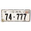 Image 1 : #715 U.S.A. IOWA 1951 LICENCE PLATE 74-777