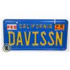 Image 1 : #729 U.S.A. CALIFORNIA 1992 LICENCE PLATE DAVISSN
