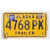 Image 1 : #734  U.S.A. ALASKA 1986 TRAILER LICENCE PLATE