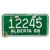 Image 1 : #737 SMALL SIZE ALBERTA 1968 LICENCE PLATE 12245