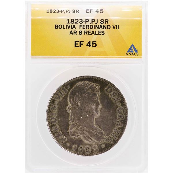 1823-P PJ Bolivia Ferdinand VII AR 8 Reales Coin ANACS XF45