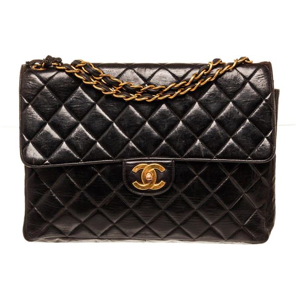 Chanel Black Leather Jumbo Flap Shoulder Bag