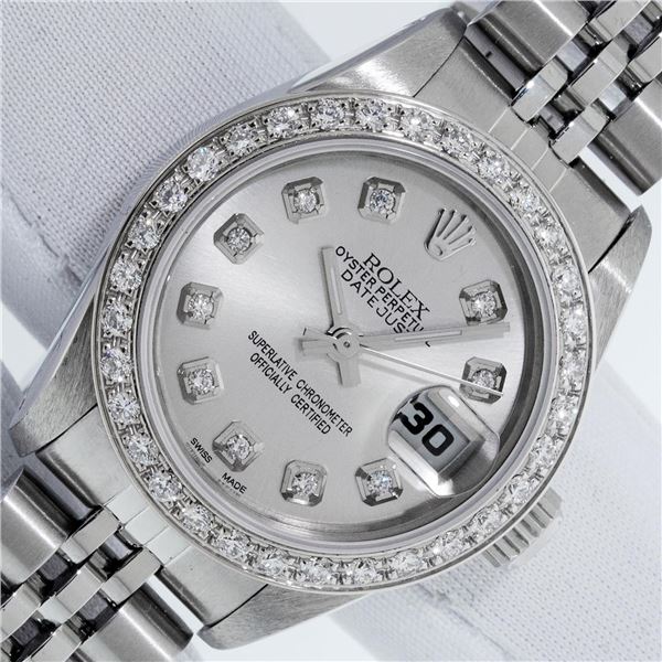 Rolex Ladies Stainless Steel Silver Diamond 26MM Oyster Perpetual Datejust With