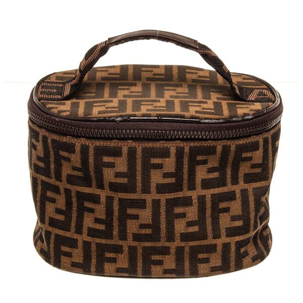 Fendi Brown Canvas Vanity Case Cosmetic Bag